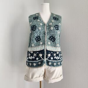 Vintage Y2K Embroidered Floral Sweater Vest Cottagecore Christopher & Banks L XL